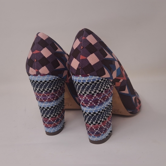 J. Crew Blakely Printed  Pumps Chunky Block Heels Italy Geometric Tribal 8.5 US - Picture 6 of 16